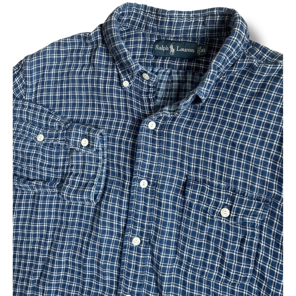 Ralph Lauren Men's Blue Plaid‎ Button Down Shirt Long Sleeve Sz XL Gingham Check